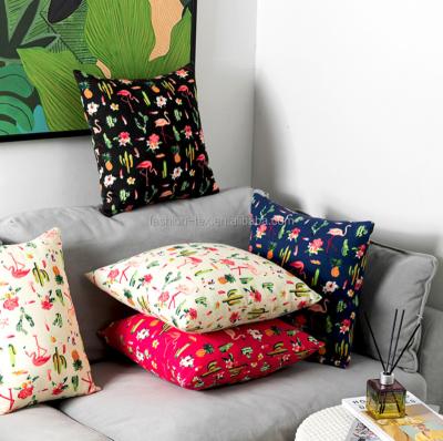 China New fashion design high quality non-toxic polyester two size printed flamingo cactus pillowcase covers sofa cushion without pillow core for sale