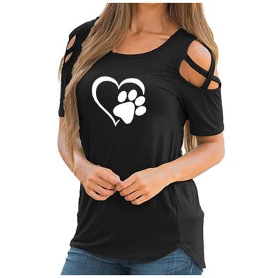 China Hip Hop Harajuku T-shirt Women's Causal Lovely Hearts T-shirt Cotton Bear Paw Stitches Woman Off Shoulder Tops Clothes Drop Shipping for sale