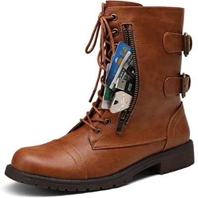 China PU Women's Calf 28 Mid Boots Military Combat Boot With Card Knife Wallet Pocket for sale