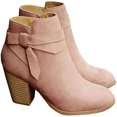 China PU Women's Knot Chelsea Pump Ankle Boots Closed Toe Stacked Heel Booties Shoes for sale