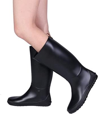 China PU Women's Tall Packable Rain Boots NOT For Wide Calf - Ultra Light Flat Boots for sale