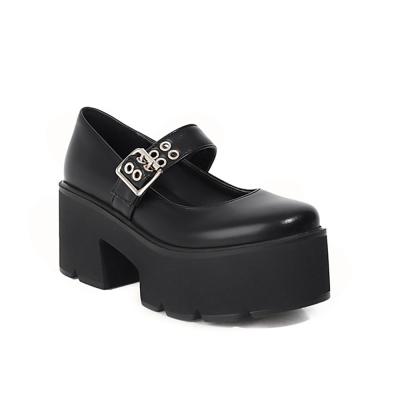 China Breathable Women's Lolita Shoes Platform Mary Janes Gothic Chunky Heel Uniform Dress Pumps Ankle Strap Shoes Black for sale