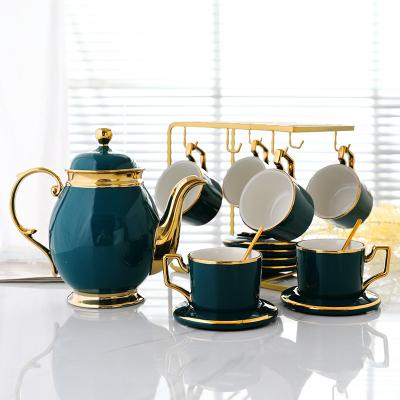 China Household Water Viable Emerald Ceramic Set Living Room Mug For Drinks Cup Wedding Tea Set for sale