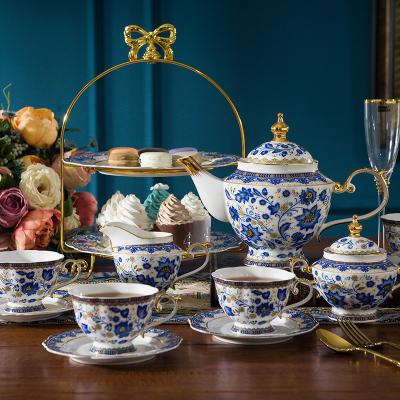 China Afternoon Tea Cup and Saucer Bone China Viable Blue and White Ceramic British Coffee Cup Set Italian European Tea Set Black Tea House for sale