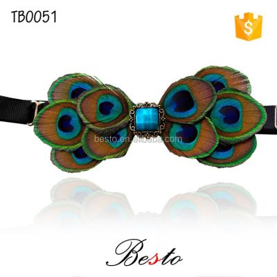 China New Fashion Peacock Feather Men's Bow Tie With Crystal Stone For Men's Suit for sale