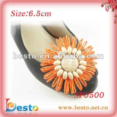 China Other Style Bohemian Sunflower Shaped Orange Bead Raffia Ornaments For Shoe for sale