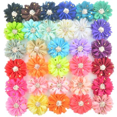 China DIY Cloth Children's Flower Hair Band Accessories 8cm Chiffon Bronzing Flower With Drill Bit New Girl Hair Accessories for sale