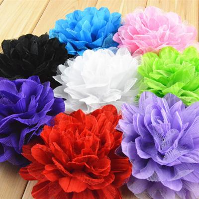 China Wholesale 5 Inch Pleated Gauze Chiffon Net Flower Fabric Can Fit Hat Headband for sale