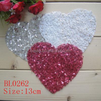 China Wholesale Colorful 13CM Heart Shape Sequin Applique For Baby Cloth 13CM for sale