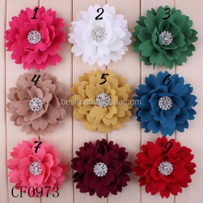 China Fabric Flower Circle Chiffon Fabric Flower With Rhinestone Center Handmade Fabric Flower for sale