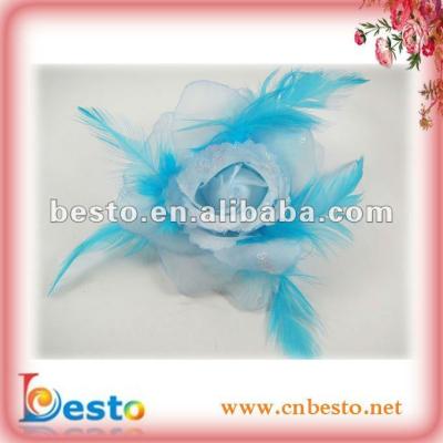 China Silk And Feather Fashion Glitter Silk Flower CF0229M Handmade With Feather For Wedding Dresses for sale