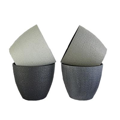 China Modern Garden Pots Planters Round Flower Pot Green Plant Outdoor Large Size Modern Plastic Ribbed Planter for sale