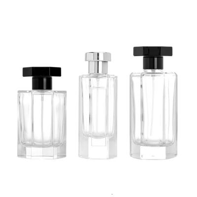 China 50ml Glass Bottle Cosmetic Heptagonal Lid Transparent Perfume Bayonet Dispensing Spray 100ml Empty Spot Bottle Hexagonal Bottle for sale