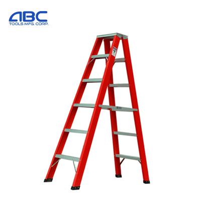 China Hot Sale High Quality Folding Ladders Reinforce Fiberglass Twin Folding Step Ladder With Shelf For Electricians Jobstation for sale