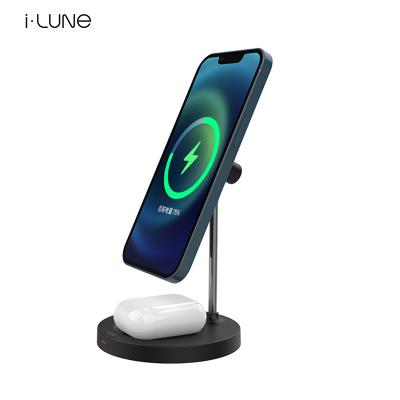 China 2022 Hot Selling New Arrivals MOON 2-in-1 15W QI Magsafing Magnetic Wireless Charger Earphone Stand For iphone13 for sale