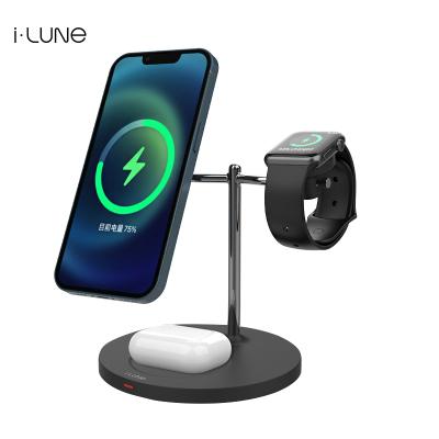 China 2022 New 3in1 23W Metal Alloy MOON Magsafing Wireless Charger Earphone for Phone and Radio Headphones for sale