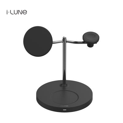 China 3in1 Earphone Metal Alloy MOON Magsafing Multi Charger Station with 23W USB Port for Apple Devices and Wireless Cell Phone for sale