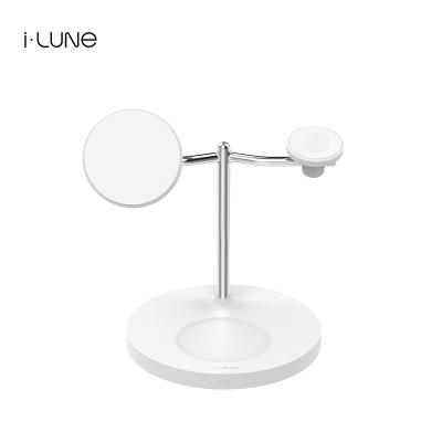 China LUNE 3in1 Magsafing Earphone Charger Stand 23W QI Wireless Magnetic Charger Station for iPhone Watch and Radio Headphones for sale