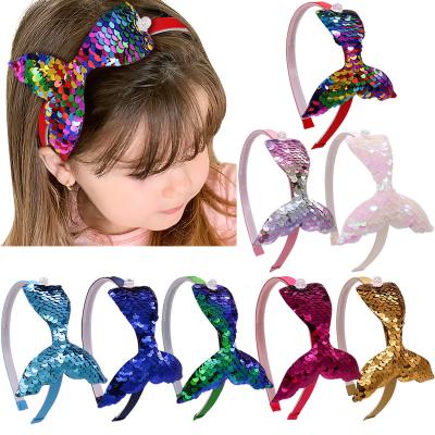 China Fashion Mermaid Princess Soft Headband Popular Children Cute Cartoon Pearl Sequined Fishtail Fishtail Headband Small for sale