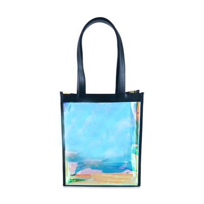 China Wholesale Popular Waterproof Transparent Holographic Double Handled TPU Tote Handbag For Summer Season for sale