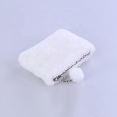 China Japan style Kawayi MIni Ladies Coin Purse white plush with pom pom puller for sale