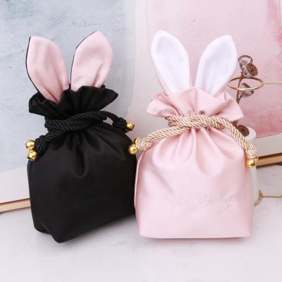 China ODM custom drawstring OEM embroidery real silk fabric cute cosmetic bag cute rabbit silk brocade for girl for sale