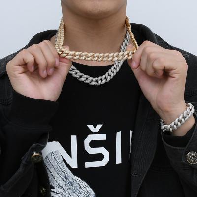 China Hiphop 15mm Micro Five Row Inlaid Zircon Full Diamond Cuban Chain Necklace With Flip Button And Hip Hop High Quality Necklace for sale