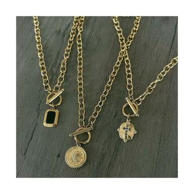 China 2022 New INS Stainless Steel Gold OT Zircon Black Square Necklace Waterproof Dubai Jewelry Trendy Style Pendant Necklace FASHIONABLE for sale