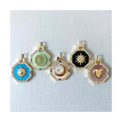 China Wholesale Hot FASHIONABLE Enamel 2022 Dubai Vintage Stainless Steel Oil Drop Waterproof Octagonal Zircon Free Pendant Necklace for sale