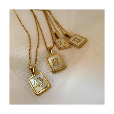 China 2022 Hot Wholesale FASHIONABLE Dubai Waterproof Tarnish Free Gold Plated Stainless Steel Letter Name Shell Necklace Pendant Jewelry Set for sale