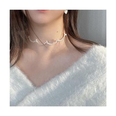 China French beauty of beautiful swan wave neck freshwater lace pearl necklace neck chain fashion super fashionable necklace for sale