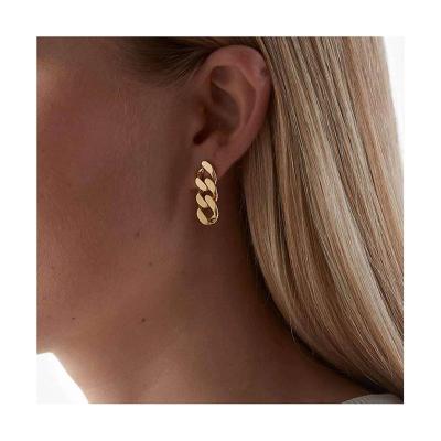 China Fashionable trendy high quality earrings beautiful vintage design women 3 link chain earrings 18k gold plated earrings for sale