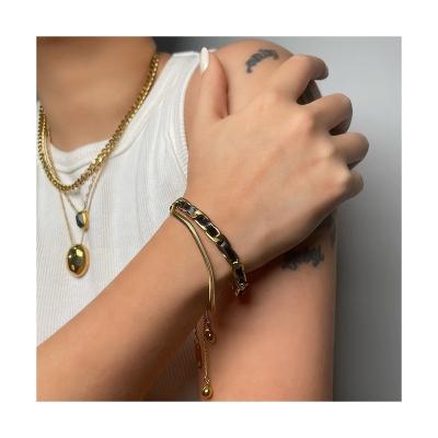 China 2022 Twice mat finish 18k gold plating double mat finish 18k gold plating hiphop street style trendy chic French chic adjustable bracelet holiday holiday for sale