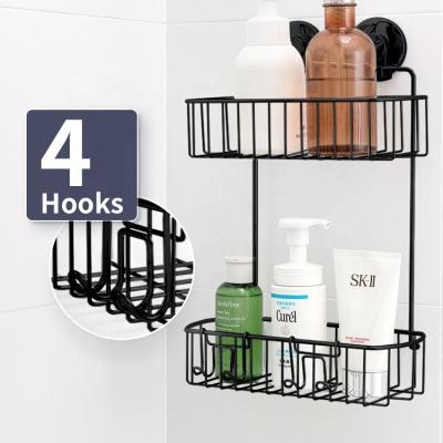 China Wall Mounted Type Stainless Bathroom Accessories Double Layer Shower Caddy Removable Storage Basket Rack Vacuum Suction Cup Taili for sale