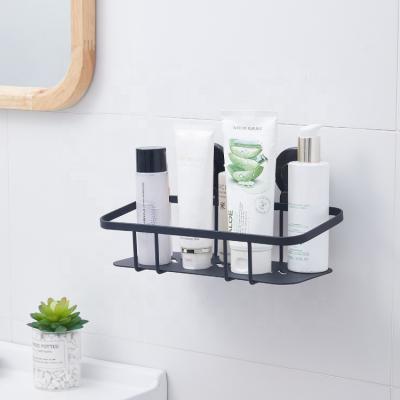 China Sustainable Household Suction Cup Bathroom Sets Trolley Basket Shower Shelf Shampoo Holder Organizer Black Bathroom Shower Basket for sale