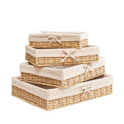 China Stackable Bins Desktop Snacks Organizer Amazon Sustainable Rattan Basket Universal Natural Beige or Brown Storage Basket for sale