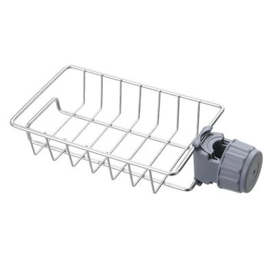 China Kitchen Faucet Rack Stainless Steel Basket Sponge Drain Rack Sink Storage Viable Hanging Cloth Rack for sale