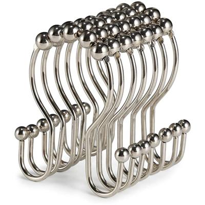 China Amazon 12pcs Modern Shower Curtain Hooks Rust Proof Metal Double Slip Shower Hooks Rings For Bathroom Shower Rods Curtains for sale