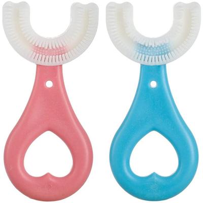 China Safe Kids U Shape Soft Head 2-6 Years Old Kids Brush Toothbrush Manual Training Toothbrush Food Grade Silicone Oral Cleaning Design for sale