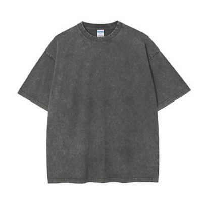 China Custom Loose Acid Washed Distressed T-Shirt Logo Mock Neck Drop Shoulder Streetwear Anti-Shrink 280Gsm Cotton 100 for sale