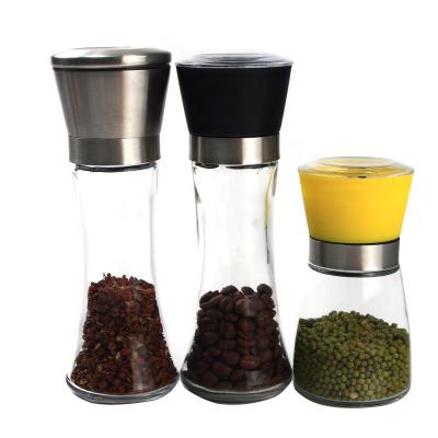 China Large Sustainable Glass Salt and Pepper Shakers Pepper and Salt Mill with Adjustable Coarseness for Sea Salt, Black Peppercorn, Spice for sale