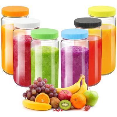 China Freshness Preservation Glass Juicing Bottle Drinking Jars 6 Pack, Bedoo 16 Ounce Travel Glass Juice Bottles Leak Proof With Plastic Airtight Lids for sale