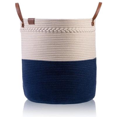 China Sustainable Household Collapsible Cotton and Simple Storage Canvas Basket Clothing Basket Rope Debris Matching Cotton Rope Basket for sale