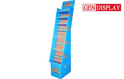 China Customized Blue Cardboard Trapeziform Display Stand For Exhibitions for sale