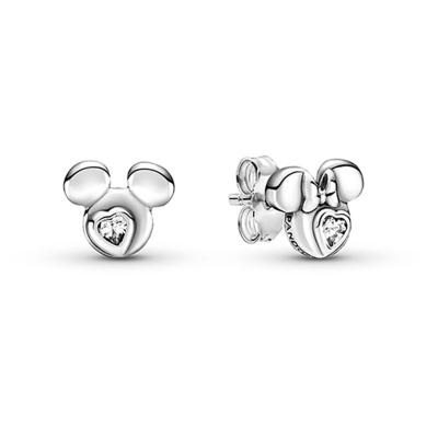 China 2021 925 Sterling Silver Cute Heart Clear Zircon Earring Cartoon Mickey Minnie Mouse Stud Earrings For Women Jewelry Gift W/Opp Bag for sale