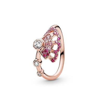 China 2021 High Quality Fashion Rings Women's Latest Ring Classic Romantic Gift W/Box Fan Pan Style 925 Sterling Silver Rose Gild Pink Pocket for sale