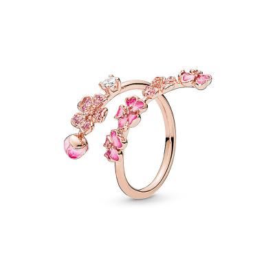 China Adjustable Open Pocket Ring W/Box 2021 Women's Jewelry Pan 925 Sterling Silver Romantic Luxury Flower Shining Jewelry Peach Rings Open Pocket for sale