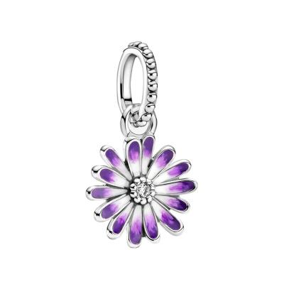 China High Quality Fits Pandora Jewelry Charms Pan 925 Sterling Silver Purple Daisy Pendant Charm For Bracelets Necklace Making Women Gifts W/Pouch for sale