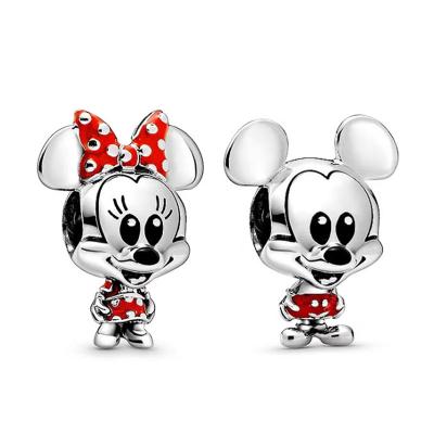 China High Quality Fashion Women Girl Gift Jewelry Pan Sterling Silver Cute Cartoon Mickey Minnie Mouse Pendant Charms For Necklace Bracelet Making for sale