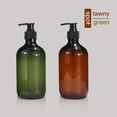 China Cosmetic Factory Stock 300ml 500ml Brown Squeezing Lotion Bottle Shampoo And Shower Gel Bottle PET Underbottle for sale